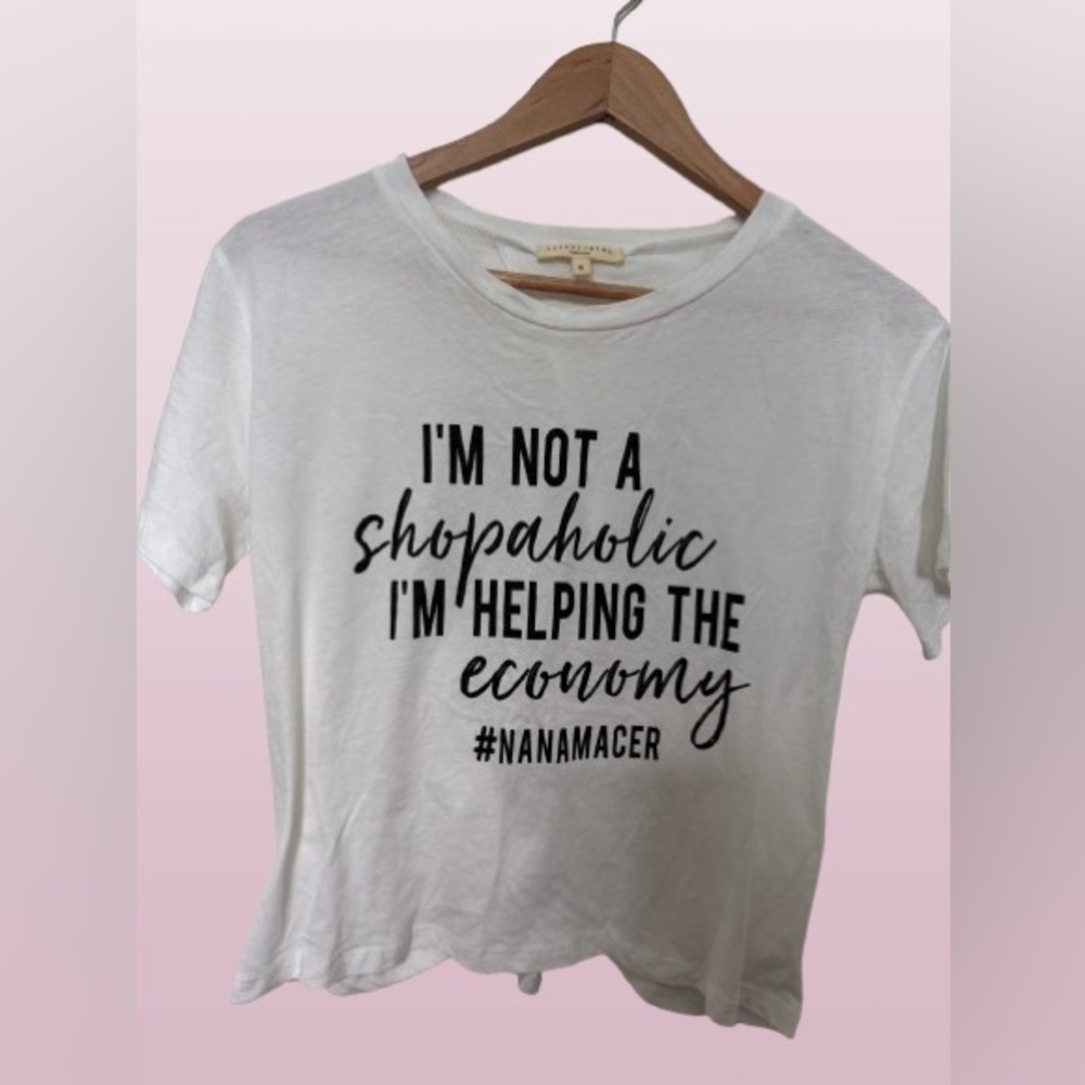 Graphic White Shopaholic Open back Crop Top Tee white size Small 💫🛍️